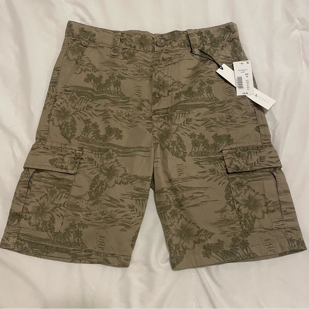 NWT Scene & Heard Boys Hawaiian Khaki Cargo Shorts Size 14